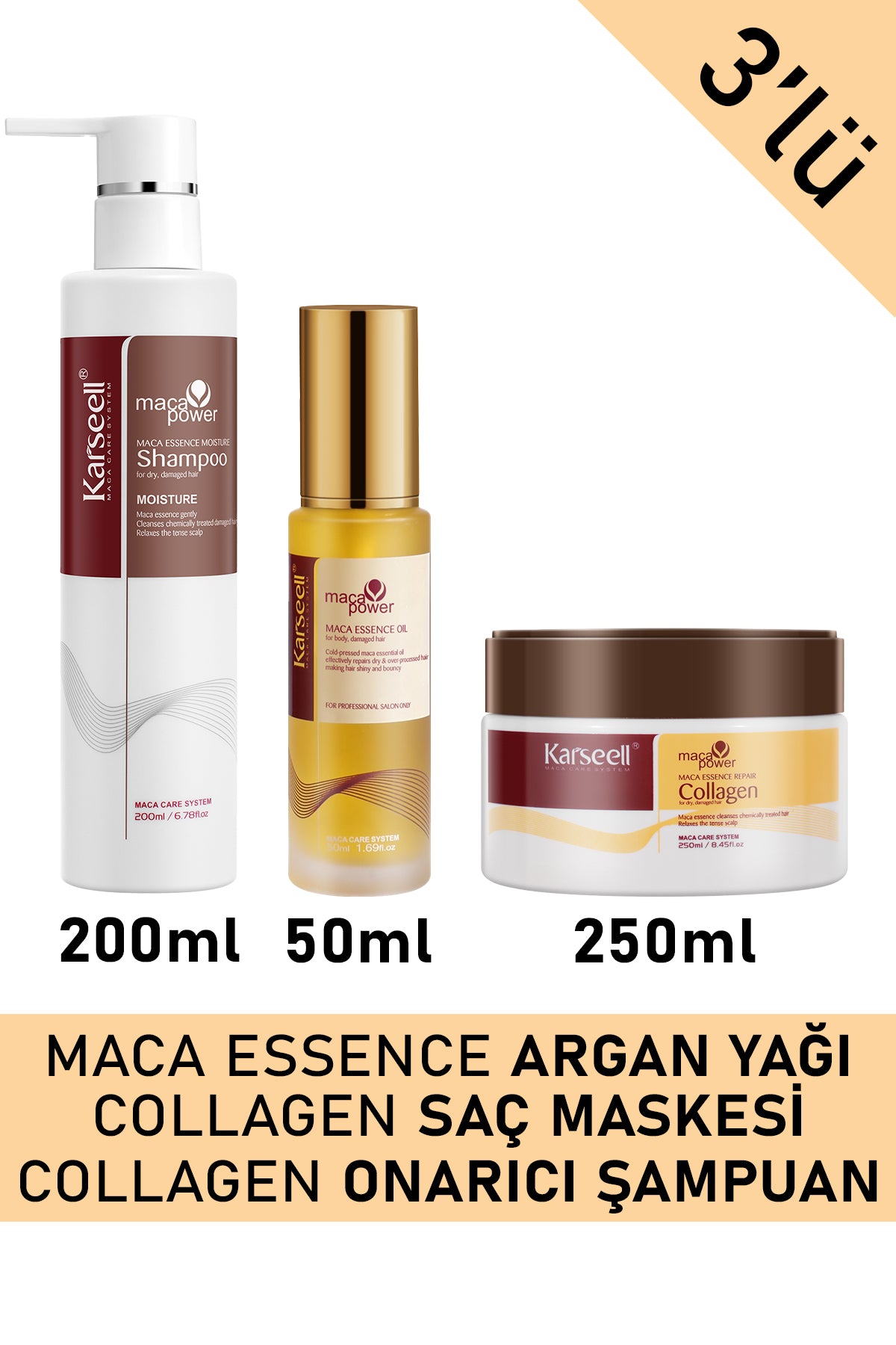 Karseell SET  Kolajen Saç Maskesi 250 ml + Nemlendirici Şampuan 200 ml + Argan Yağı 50 ml